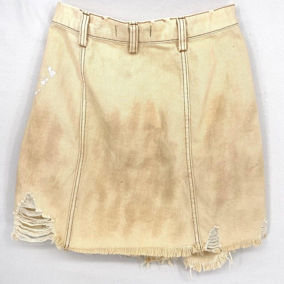 Free People We The Free Women's Destroyed Denim Wrap Skirt Cream Beige Size US26 - Picture 7 of 10